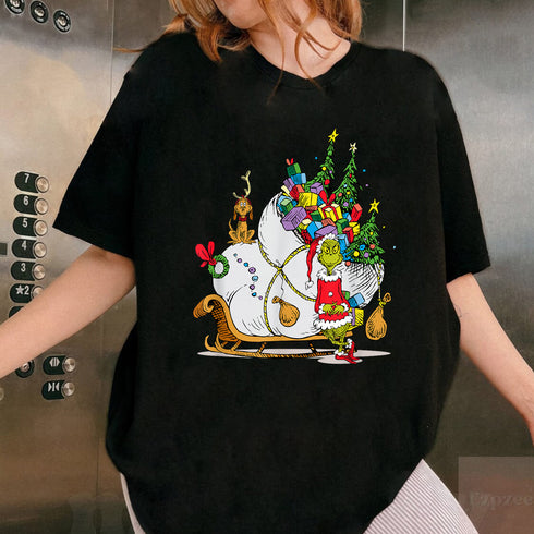 Grinch Sleigh Graphic T-Shirt Classic Holiday Christmas Tee with Iconic Grinch Design - 48