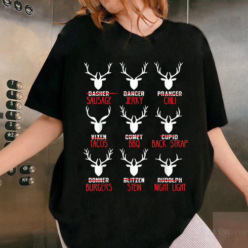 Funny Christmas Deer Hunters T-Shirt All of Santas Reindeer Holiday Gift for Men and Women - 4
