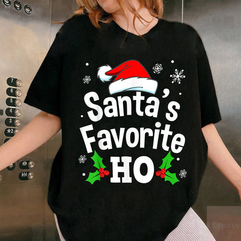 Funny Christmas Santa Naughty Ho Pajama T-Shirt Black Unisex Adult Cotton Polyester Small - 6