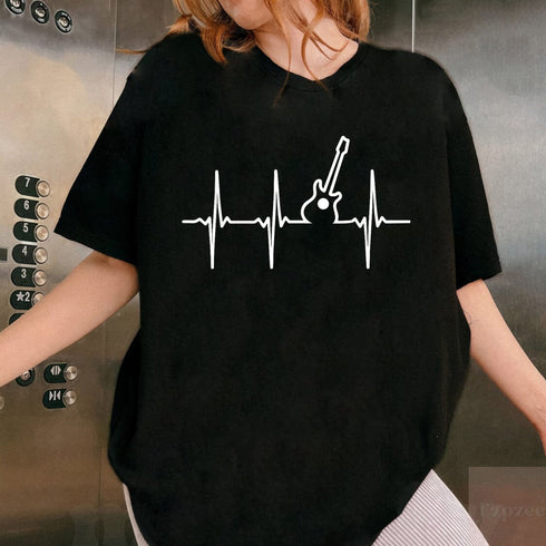 Classic Black Guitar T-Shirt for Music Lovers Unisex Adult Short Sleeve Round Neck Small - 8