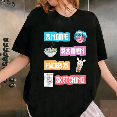 Kawaii Anime Manga T-Shirt Gift Ideas for Teen Girls and Women Cute Anime Lover Merch Blac - 9