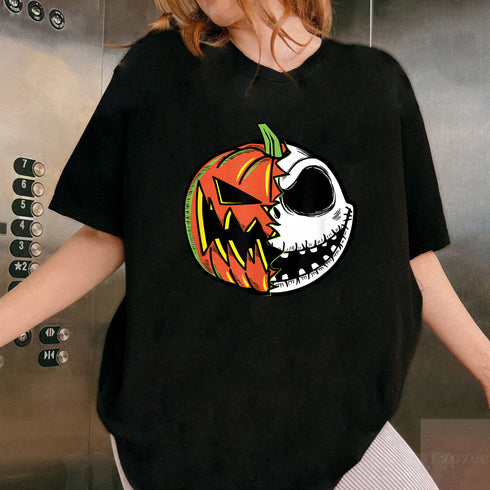 Nightmare Before Christmas Pumpkin Face Short Sleeve T-Shirt for Adults Unisex Casual Tee - 3