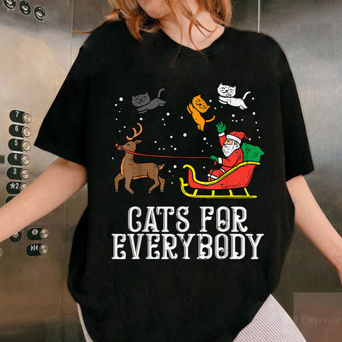 Funny Christmas Cat Santa T-Shirt for Women Cute Holiday Cats Xmas Tee Gift - 5