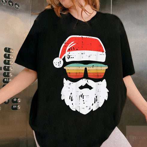 Santa Face Retro Sunglasses Christmas T-Shirt Holiday Gift for Men and Women - 7