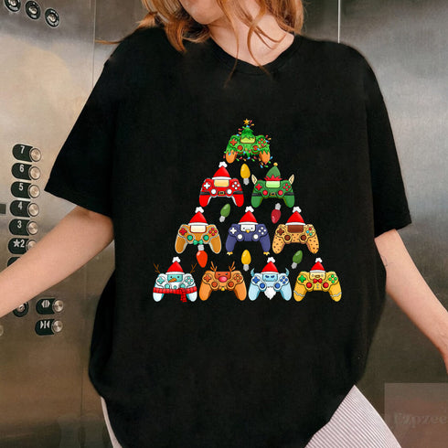 Christmas Video Game Controller Tree T-Shirt Funny Unisex Gamer Gift Black Small - 8
