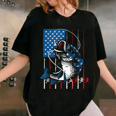 USA Flag Fishing T-Shirt for Men and Women Patriotic Fish Gift for Fishing Lovers - 7