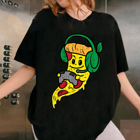 Gamer Pizza Video Game T-Shirt Funny Food Graphic Tee for Men Boys Teens Youth - 8