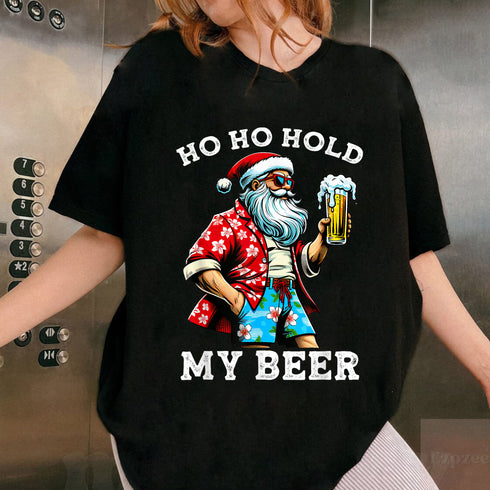 Funny Santa With Sunglasses and Beer Christmas in July T-Shirt Holiday Party Novelty Tee - 4