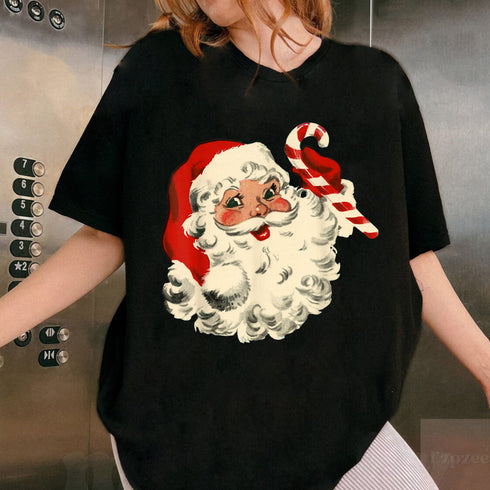 Vintage Christmas Santa Claus Face Funny Old Fashioned Holiday Graphic Xmas T-Shirt - 6