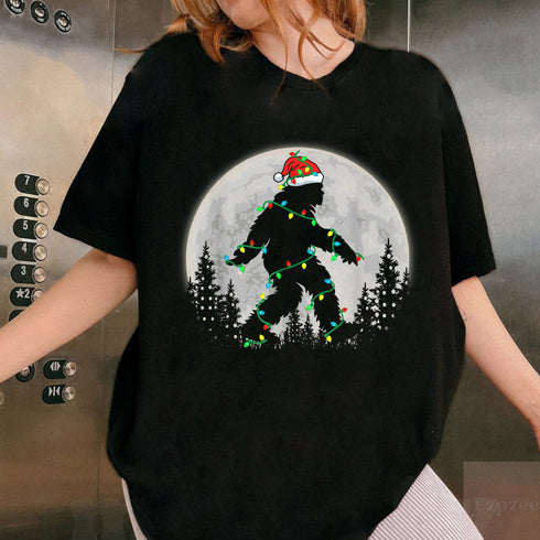 Bigfoot Santa Christmas Tree Lights Funny Sasquatch Xmas T-Shirt Holiday Novelty Tee - 6