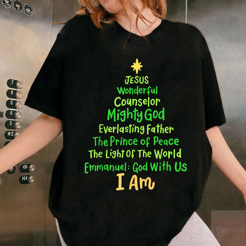 Christian Christmas Tree Shirt with Jesus and Bible Names Festive Xmas Religious Tee - 9