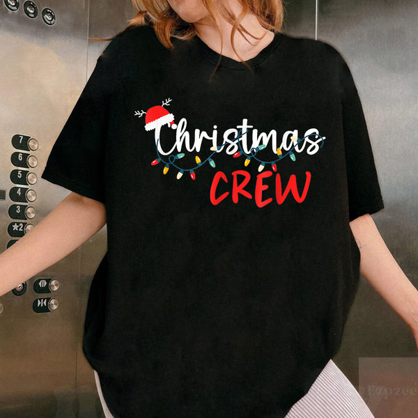 Christmas Crew Family Matching Pajamas Holiday T-Shirt with Festive Xmas Lights Design - 2