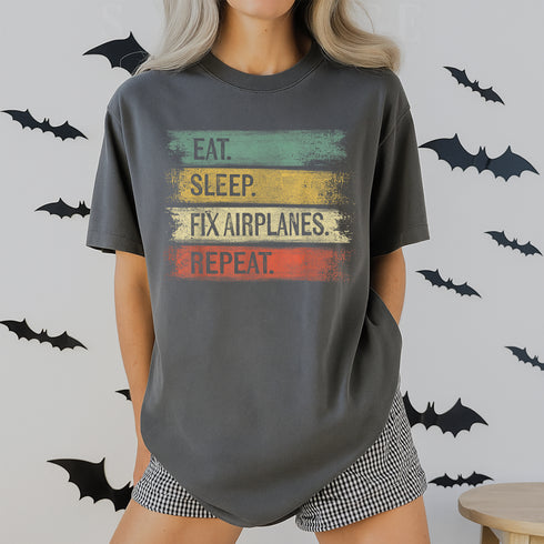 Eat Sleep Fix Airplanes Repeat Funny Aircraft Mechanic T-Shirt Gift for Aviation Lovers - 9