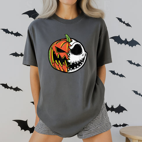 Nightmare Before Christmas Pumpkin Face Short Sleeve T-Shirt for Adults Unisex Casual Tee - 7