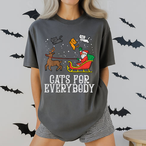 Funny Christmas Cat Santa T-Shirt for Women Cute Holiday Cats Xmas Tee Gift - 2
