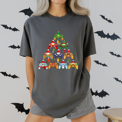 Christmas Video Game Controller Tree T-Shirt Funny Unisex Gamer Gift Black Small - 4