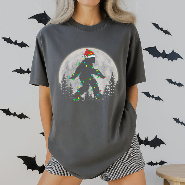 Bigfoot Santa Christmas Tree Lights Funny Sasquatch Xmas T-Shirt Holiday Novelty Tee - 2