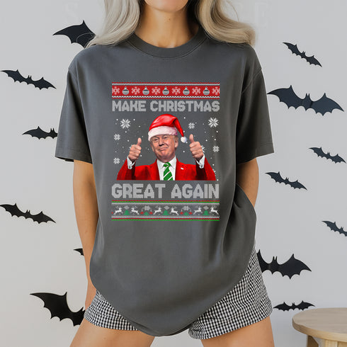 Make Christmas Great Again Funny Trump Pajama Ugly T-Shirt Holiday Novelty Gift - 2
