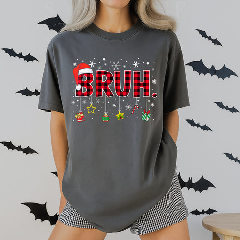 Bruh Funny Christmas Red Plaid Teen Boys Xmas Pajamas Shirt Holiday Sleepwear Top - 6