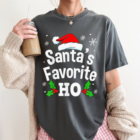 Funny Christmas Santa Naughty Ho Pajama T-Shirt Black Unisex Adult Cotton Polyester Small - 5