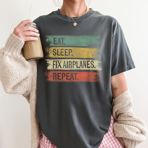 Eat Sleep Fix Airplanes Repeat Funny Aircraft Mechanic T-Shirt Gift for Aviation Lovers - 2