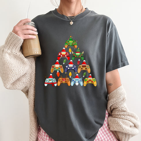 Christmas Video Game Controller Tree T-Shirt Funny Unisex Gamer Gift Black Small - 48
