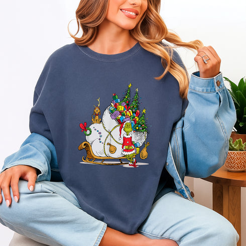Grinch Sleigh Graphic T-Shirt Classic Holiday Christmas Tee with Iconic Grinch Design - 5
