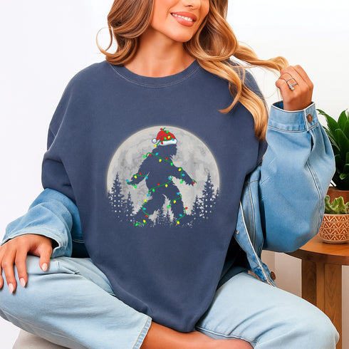 Bigfoot Santa Christmas Tree Lights Funny Sasquatch Xmas T-Shirt Holiday Novelty Tee - 48
