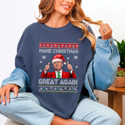 Make Christmas Great Again Funny Trump Pajama Ugly T-Shirt Holiday Novelty Gift - 3