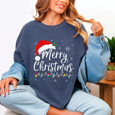 Merry Christmas Lights Santa Hat Family Matching Pajama T-Shirt Holiday Sleepwear Top - 4