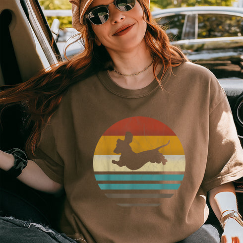 Dachshund Retro Silhouette 70s Grunge Dog Lover T-Shirt Vintage Graphic Top for Men Women - 8