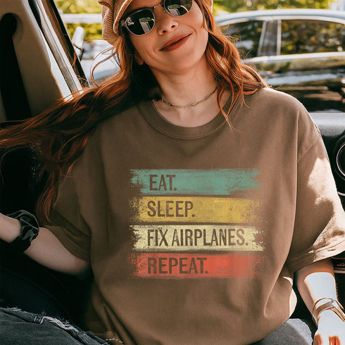 Eat Sleep Fix Airplanes Repeat Funny Aircraft Mechanic T-Shirt Gift for Aviation Lovers - 48
