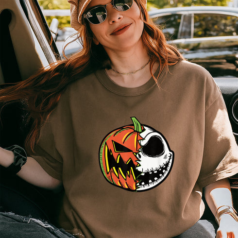 Nightmare Before Christmas Pumpkin Face Short Sleeve T-Shirt for Adults Unisex Casual Tee - 2