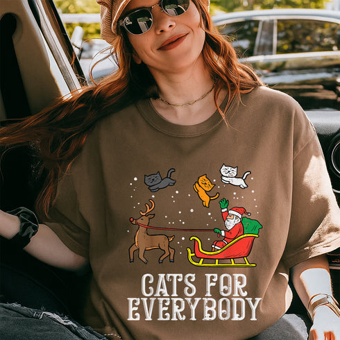 Funny Christmas Cat Santa T-Shirt for Women Cute Holiday Cats Xmas Tee Gift - 4