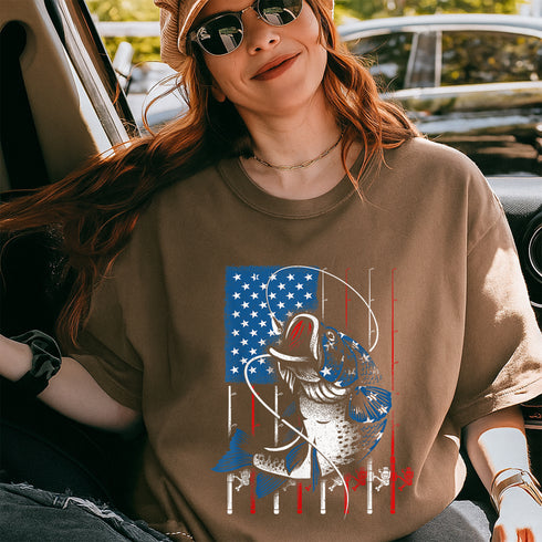 USA Flag Fishing T-Shirt for Men and Women Patriotic Fish Gift for Fishing Lovers - 2