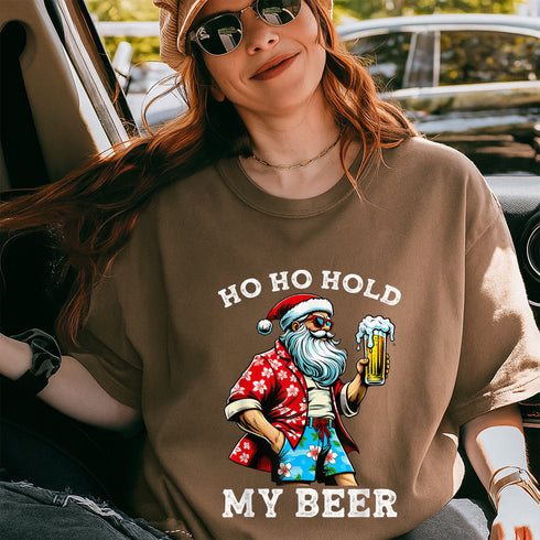 Funny Santa With Sunglasses and Beer Christmas in July T-Shirt Holiday Party Novelty Tee - 7