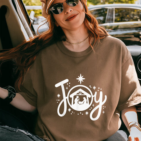 Christian Christmas Nativity Scene T-Shirt Joyful Faith and Family Holiday Graphic Tee - 6