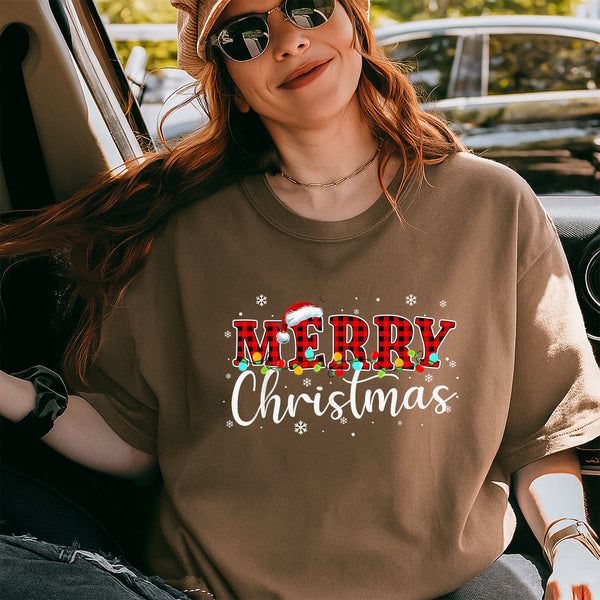 Merry Christmas Buffalo Plaid Red Santa Family Matching Xmas Pajamas T-Shirt - 2