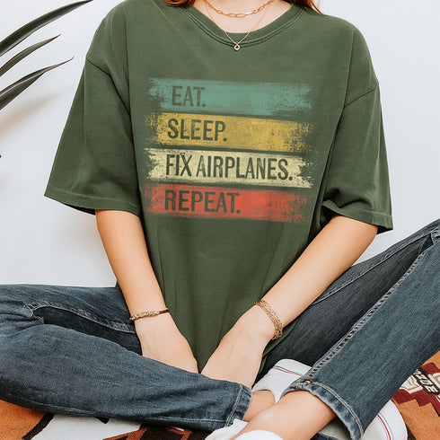 Eat Sleep Fix Airplanes Repeat Funny Aircraft Mechanic T-Shirt Gift for Aviation Lovers - 5