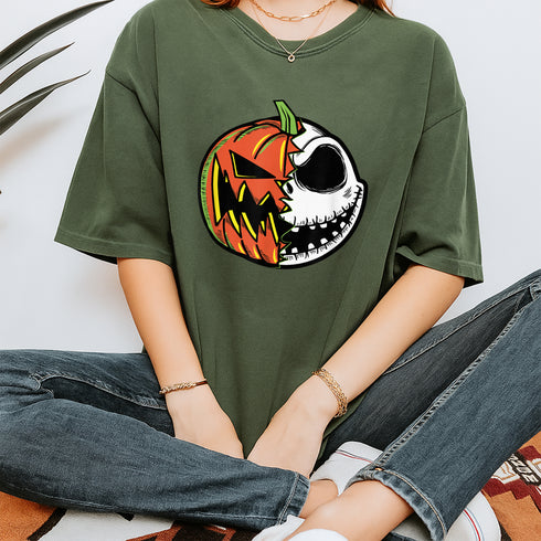 Nightmare Before Christmas Pumpkin Face Short Sleeve T-Shirt for Adults Unisex Casual Tee - 9