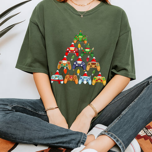 Christmas Video Game Controller Tree T-Shirt Funny Unisex Gamer Gift Black Small - 7