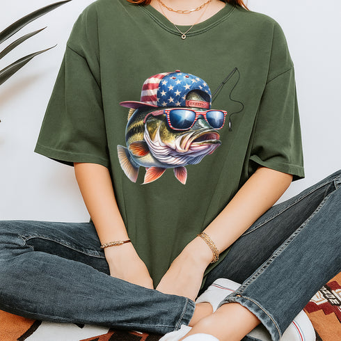 Funny Fishing T Shirt with American Flag Fisherman Gift Outfit for Men and Women - 6