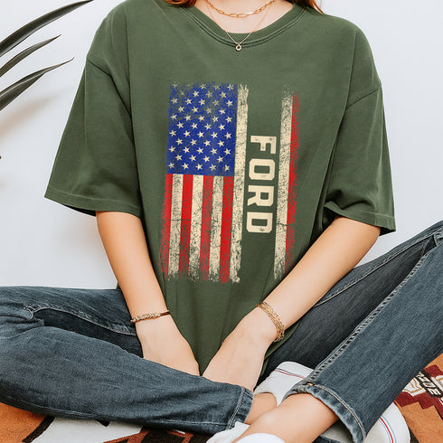 Ford Last Name American Flag T-Shirt Patriotic Family Reunion Gift Mens Womens Tee - 2