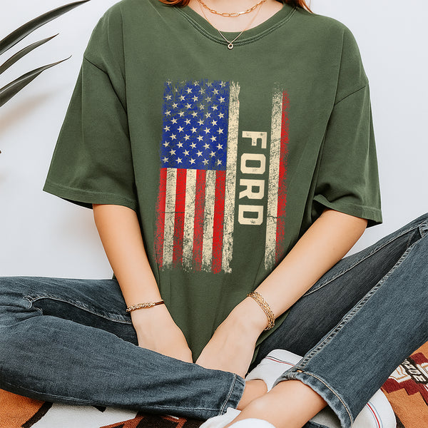 Ford Last Name American Flag T-Shirt Patriotic Family Reunion Gift Mens Womens Tee - 2