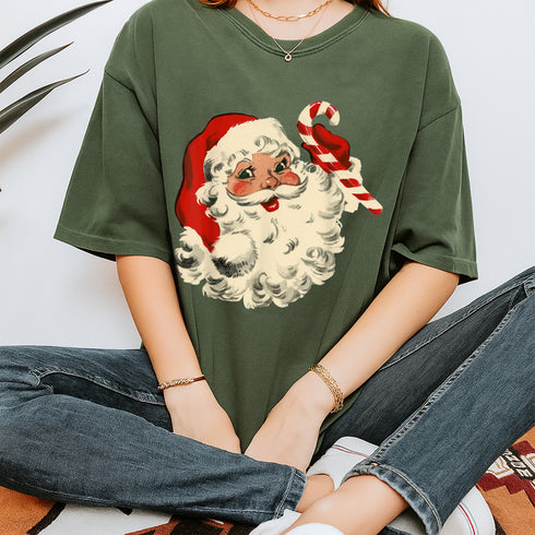 Vintage Christmas Santa Claus Face Funny Old Fashioned Holiday Graphic Xmas T-Shirt - 2