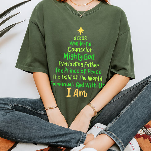Christian Christmas Tree Shirt with Jesus and Bible Names Festive Xmas Religious Tee - 7