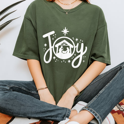 Christian Christmas Nativity Scene T-Shirt Joyful Faith and Family Holiday Graphic Tee - 48