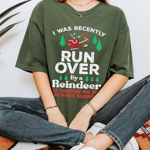 Funny Christmas Reindeer Runover T-Shirt Holiday Novelty Gift for Men and Women - 5