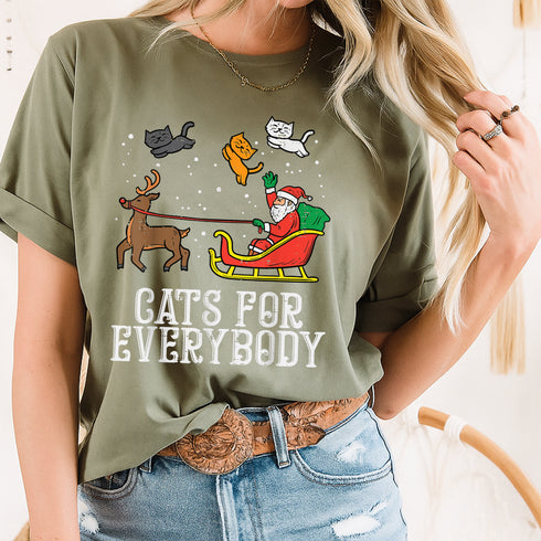 Funny Christmas Cat Santa T-Shirt for Women Cute Holiday Cats Xmas Tee Gift - 8