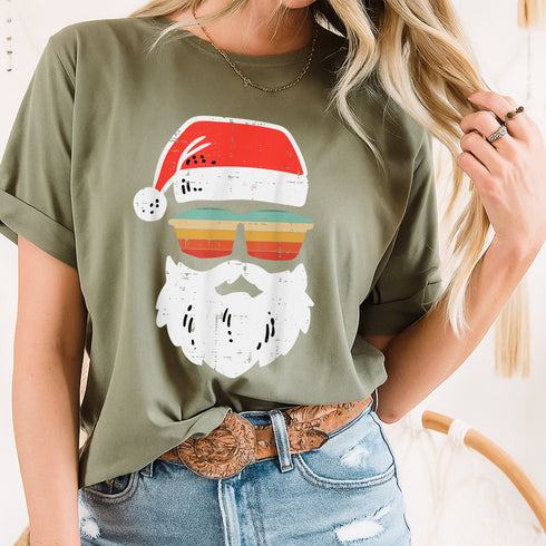 Santa Face Retro Sunglasses Christmas T-Shirt Holiday Gift for Men and Women - 3